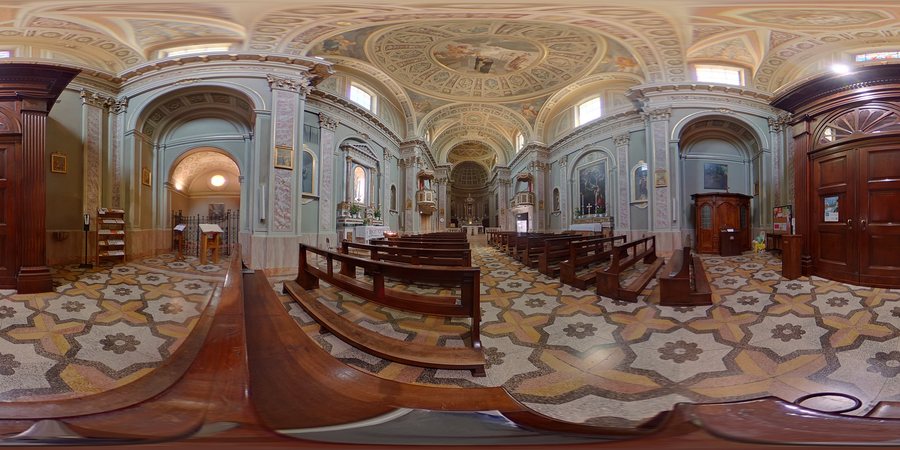 File:San Lorenzo (Rossino, Calolziocorte) - photosphere of interior from beginning of nave.jpg